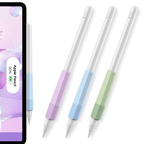 AHASTYLE 3 Stück Apple Pencil Griff Silikon Halter Ergonomisches Schutzhülle Ärmelzubehör Kompatibel mit Apple Pencil 2. und 1. Generation & Apple Pencil USB-C (Blau+Grün+Lila)