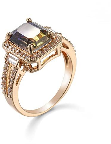 Daesar Damen Ringe Verlobung, Ring Vergoldet Rechteck mit Gelb Violett Zirkonia Gold Ring Frauen Jugendstil Gr.54 (17.2)