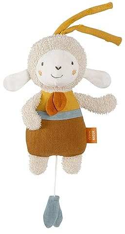 Fehn Mini-Spieluhr Schaf gelb – Kuscheltier & Einschlafhilfe für Babys | Aufzieh-Spieluhr mit sanfter Melodie Weißt du wieviel Sternlein – beruhigt Kleinkinder in jeder Situation, ab 0 Monaten