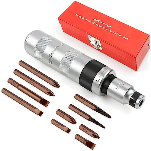 AWANG 12 pcs Coffret de tournevis à frapper avec embouts Carrés Conducteurs 1/2 Manuel Impact Driver