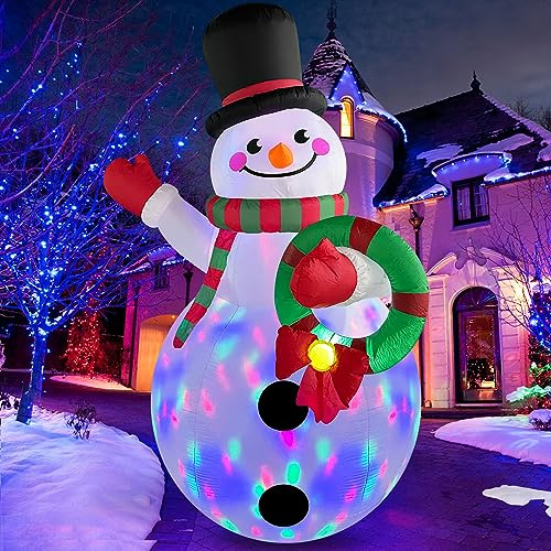 Danxilu 8 Fuß/240CM Schneemann Aufblasbar mit Girlande Deko Aussen Aufblasbare Weihnachtsdeko Außen, Integrierte Drehend Bunte LEDs Frosti Aufblasbarer Schneemann für Innen, Hof, Rasen, Party, Xmas