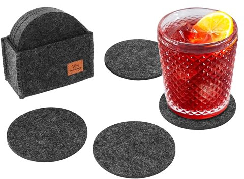 Van Henry Set di 12 sottobicchieri in feltro con scatola - Sottobottiglia eleganti - Grigio scuro