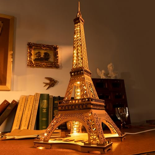 Rolife Model Kits Eiffel Tower - 3D Puzzle Paris Night Light Show Wooden Puzzles for Adults and Teens, Construction Kits Toy Building Sets Home Desk Decoration Gifts