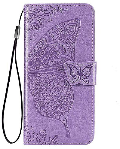 WBWONE para Motorola Moto G84 5G Funda, Flip Mariposas Carcasa Magnética con Soporte y Cartera para Tarjetas, Premium PU/TPU Cuero Case Cover Billetera. Morado Claro