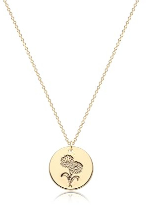 Jenosy Kette Damen Gold Kette mit Geburtsblumen Personalisierte Kette mit Blume Zarte Halskette mit Geburtsblumen Anhänger Hypoallergene 18K Vergoldete Kette Modeschmuck für Frauen und Mädchen