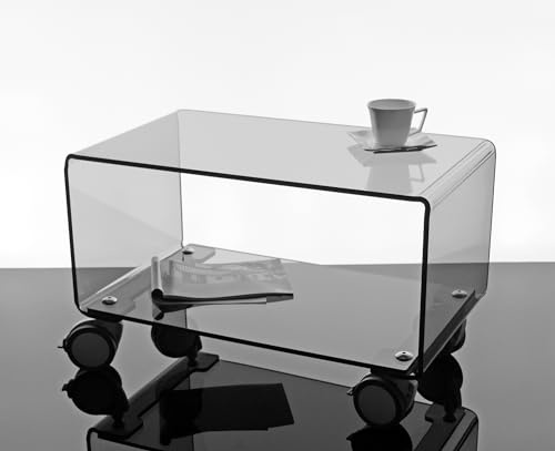Slato Milo ï Couchtisch mit zwei Etagen mit Rädern für Wohnzimmer, Couchtisch mit Rollen, Port TV, Beistelltisch, Sofatisch, modernes Design, aus getöntem Acrylglas, hergestellt in Italien