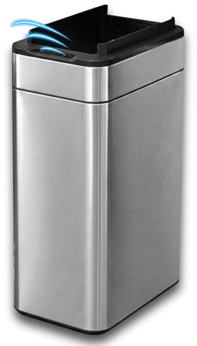 FLINQ 60L Sensor Mülleimer aus Edelstahl - Silber | Automatischer Küchenmülleimer mit Bewegungssensor - Großer Abfalleimer für Küche - Soft-Close Deckel