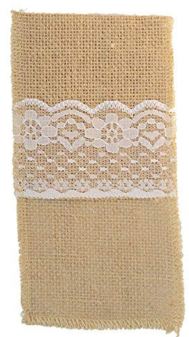 20 Stück Jute Bestecktaschen Sackleinen Besteckbeutel mit Spitze Vintage Hochzeitsdeko Tischdeko für Messer und Gabeln, Geburtstag Party Ostern Feiertage Tischdeko Weihnachten Adventskalender Karneval