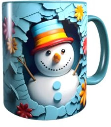 Druck-66 Weihnachtstasse Schneemann Türkis 3D Keramik Tasse Rund