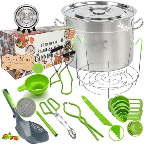 Food-Grade 24 Qt Stainless Steel Canning Pot with Rack and Lid, Large Water Bath Canner, Full Home Canning Supplies Starter Kit | All-in-One Kitchen Tools & Accessories Set | by Supa Ant
