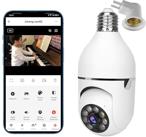 JCHENG - Cámara de seguridad con bombilla | Protector giratorio de 355° de 4 MP | Compatible con Alexa, Google Assistant, TUYA, aplicación Smart Life | Detección de movimiento, tarjeta SD incluida