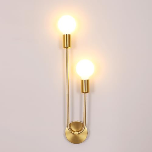 Pheashine Lampada da Parete Vintage Oro, Applique da Parete E27 in Metallo | Lampada a Muro Industriale a Doppia Testa per Camera da Letto, Soggiorno, Sala da Pranzo, Caffè, Bar, Ristorante