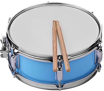 Btuty 12inch Snare Drum Head with Drumsticks Shoulder Strap Drum Key for Student Band (Light Blue)