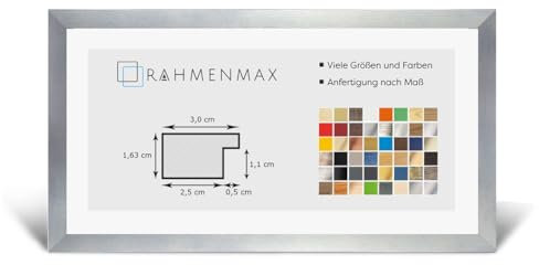 RahmenMax® Morena Bilderrahmen Holz 38x98 cm zum Aufhängen/Bilderrahmen Maßanfertigung möglich/MDF Posterrahmen/Bilder Rahmen in Alu Dekor geschliffen mit 1mm klarem Acrylglas/Puzzle Rahmen