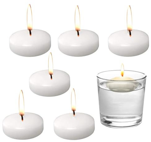 Bolosa Schwimmkerzen - 6 Stück Schwimmende Kerzen, Wasserkerzen, Floating Candles, Weiß, 45 x 25 mm, 30-60 Minuten Brenndauer