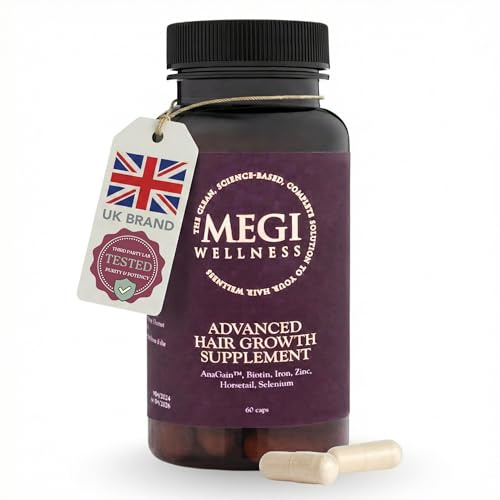 MEGI Wellness Hair Growth Supplement for Women & Men – Biotin, Zinc & Iron Hair Vitamins for Thinning Hair – DHT Blocker with AnaGain™ – Supports Regrowth & Volume – Vegan, 60 Capsules