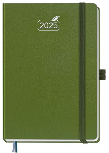 BEZEND Kalender 2025 Buchkalender A5 auf Deutsch. Hardcover Terminplaner & Wochenkalender von Jan - Dez 25, 14,8 x 21,5 cm Planer 2025 Terminkalender mit Platz für Notizen, 120 g/m² Papier, Olivgrün