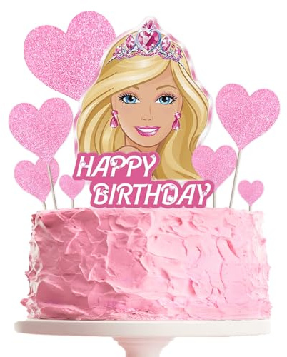 Ctxtqtdt 9 Pezzi Decorazioni Torta Compleanno Barbi per Ragazza, Topper Torta Compleanno Barbi, Happy Birthday Decorazioni Torta, Cake Topper per Festa di Compleanno Bambini (A)