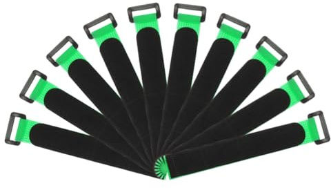 sourcing map Fastening Hook and Loop Cable Tie 8 Inch x 1 Inch Reusable with Buckle Adjustable Multi-Purpose Wire Strap for Cord Management Green, Pack of 10