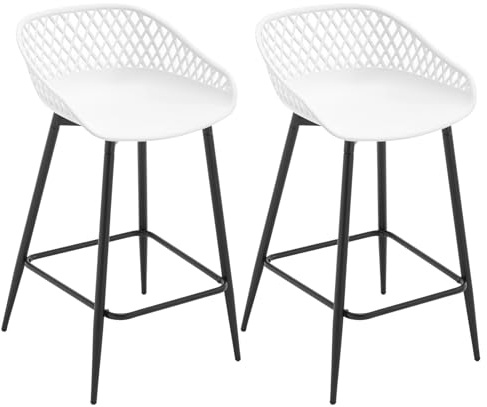WOLTU Juego de 2 Taburetes de Bar, Sillas Comedor con Respaldo, Taburetes de Barra Isla, Asiento de PP Duradero, Patas de Metal, Blanco