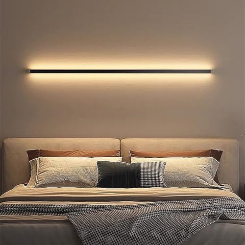 GZZBMY LED Lange Wandleuchte Innen Schwarz Wandlampe Treppenhaus Moderne Flur Beleuchtung Lampe Wand Up Down Wandbeleuchtung Metall Flurlampe für Wohnzimmer Schlafzimmer (Warmes Licht,150CM)