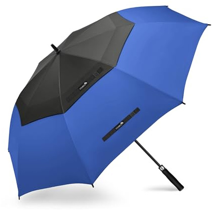 ZOMAKE Ombrello Da Golf 157cm - Xl Ombrello Pioggia Grande Antivento Auto Open,Ombrelli Robusto Doppio Baldacchino Ventilato per 2-3 Persone,Ombrello Uomo Donna Grande(Nero-Blu Navy)