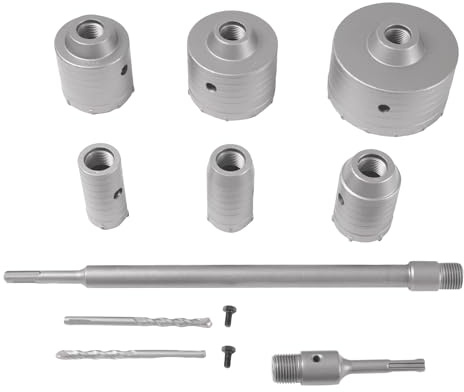Lot de 10 couronnes de forage pour béton avec 6 scies cloche à béton - Diamètre : 35 mm, 40 mm, 50 mm, 65 mm, 80 mm, 110 mm