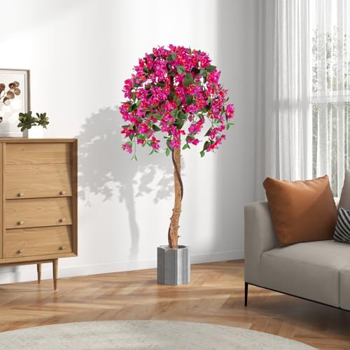 GIANTEX Künstlicher Bougainvillea-Baum, 135 cm, künstliche Seidenblumenpflanze im Topf mit 576 Blumen und 288 Blättern, realistischer Holzstamm, künstliche Topfpflanze für die Dekoration von Haus und