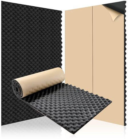 Putentfun 1㎡ Sound Proofing Panels with Self Adhesive Egg Crate Acoustic Foam 50 x 200 x 2cm High Density Acoustic Foam Panels Flame Retardant Sound Absorbing Panels Studio Treatment(1 Roll)