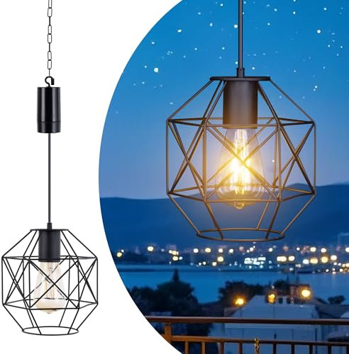 Battery Operated Hanging Pendant Light Battery Power Outdoor Waterproof Chandelier with 6 Hours Timer Gazebo Lights Indoor Lamp Lantern for Porch Pergola Patio Garden Barn Room Decor