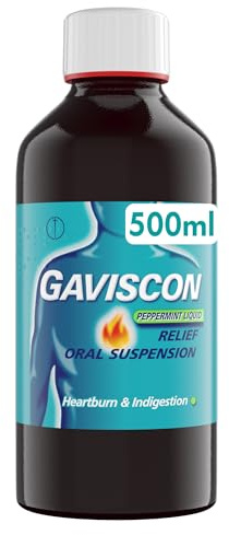 Gaviscon Original Peppermint Liquid 500ml - Heartburn & Acid Reflux Relief, Fast-Acting Formula, Protective Barrier, Long-Lasting Comfort, Suitable for Pregnancy, Antacids, Digestion and Nausea