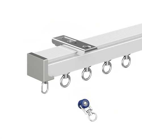 1-läufige Gardinenschiene Einfach Zu Installierende Schwer Vorhangschiene Set Aluminium Deckenschiene Mit Rolle Gardinenstangen Decke Oder Wand(White,3.9FT/120CM)