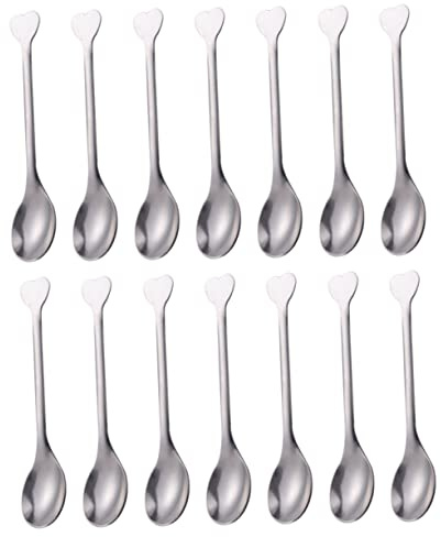 VERDANVERSE Cuillères à Dessert Design Créatif et Multifonction Lot de 24 en Acier Inoxydable Argenté Forme Cœur Manches Longs pour Mélanger Boissons pour Usage Culinaire et Boissons