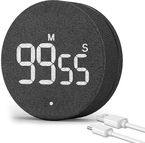 AVINIA Tischtimer für mehr Produktivität – Magnetischer digitaler Küchentimer, wiederaufladbar, mit Stoffnetzbezug, 99-Minuten-Countdown/Countup, stilvoller Efficana Konah Küchentimer (Gewebe Schwarz)
