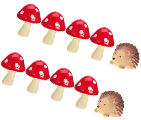 JOINPAYA Miniatur Gartenfiguren Igel Und Pilz Aus Witterungsbeständigem Kunstharz Gartendekoration Für Blumentöpfe Und Miniaturgärten Inklusive 2 Igel Und 8 Pilze Als Kleiner Tierfiguren