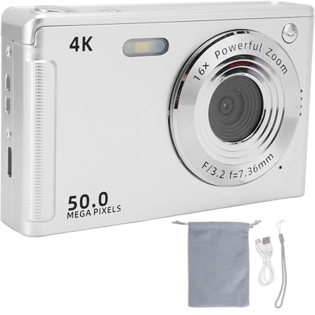 Digitalkamera 4K 50MP Högupplösning Kompaktkamera med 16x Zoom Autofokus byggd i Fill Light Anti Shake för fotograferingsentusiaster Travellers Vloggers ABS 2,8 tum skärm (Silver)