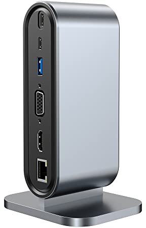 12-in-1 USB-C Docking Station Stehend | 4K HDMI, VGA, 100W Power Delivery, 3X USB 3.0, Gigabit LAN, SD/TF | Aluminium Laptop Hub für MacBook, Windows, ChromeOS