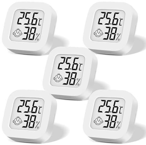 5 Stück Mini Digital Thermometer, LCD Hygrometer Temperatur Innen Kabelloses, Luftfeuchtigkeit Meter Hochgenauer Temperatursensor Display in ℉/℃ für Babyzimmer Innenraum Büro Wohnzimmer