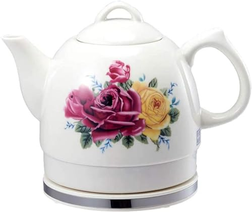 JMOUZHG bollitori, bollitore Elettrico in Ceramica, teiera Senza Fili, teiera-brocca retrò da 1 litro, Acqua Veloce da 1350 W per tè, caffè, zuppa, Farina d'avena-Base Rimovibile