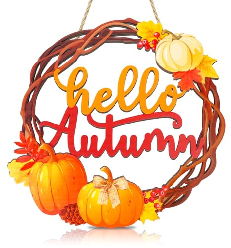 BOFUNX 30cm Ghirlanda di Autunnale in Legno per Porta Corona Autunnale Porta Ghirlande Decorative Autunnali Ghirlande Porte Autunno per Decorazione di Casa Halloween Ringraziamento