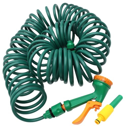 UTHCLO Tubo per Irrigazione da Giardino Estensibile Design a Spirale 10m Stili multipli Materiale Abs e EVA, Buona Elasticità, Dotato di Spruzzatore Multiuso per Giardino Colore Casuale