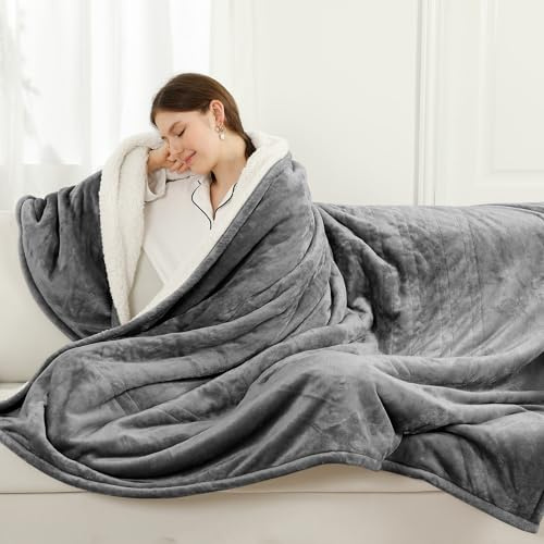 ESTINGO Heizdecke 130x180cm, Elektrische Wärmedecke mit Abschaltautomatik | 6 Heizstufen & 10h Timer, Überhitzungsschutz, Waschbare Plüsch Kuscheldecke, Schnellheizend, Geschenk für Weihnachten, Grau