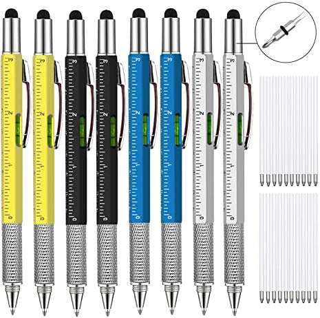 8 piezas 6 en 1 Multitool Pens Gadgets EDC Tech Cool Tool Pen Regalos para Hombres Únicos Destornillador Regla Nivel Stylus Bolígrafo Herramienta Múltiple Cotidiana Ayudante de Actividades DIY el Hoga