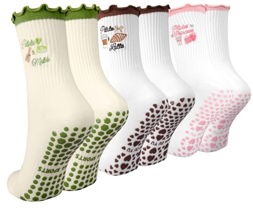 Zidoley 3 Paare Pilates Socken Grip Damen，Yoga Stoppersocken ，Rutschfeste Socks，Antirutschsocken Reformer Abs Pilates Socks，Mit Noppensocken，Zubehör Geschenk für Frauen Yoga