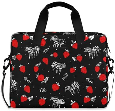 Housse de protection fine pour ordinateur portable de 15 à 16 pouces, motif zèbres nordiques, fraise, noir, sac à main pour voyage d'affaires