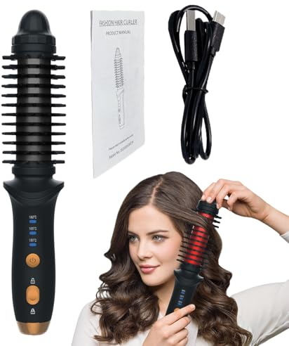 Fer à friser sans fil - Brosse à friser rechargeable via USB 22,5 x 4,4 x 4,2 cm | Mini fer à repasser portable | Pointe froide sûre | Chauffage 3 niveaux 150-180 ℃ | Voyage Chambre