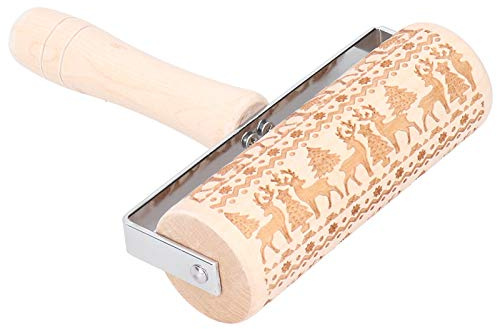 Zhangpu Mattarello Natalizio in Legno Mattarello con Motivo in Rilievo per Pasta da Forno Fai-da-te Pasticceria a Tema Natalizio, Biscotti (#1)