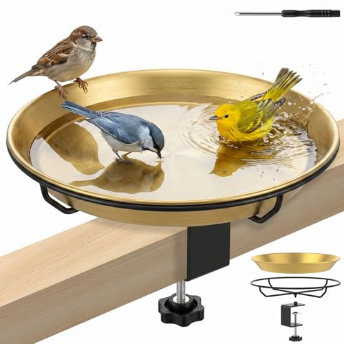 Deck Mounted Bird Bath Bowl with Clamp Rustproof for Garden Fence Balcony | Weatherproof & anti-crack; Built to last years; Wobble-free security; Wind-resistant stability; Rust-proof metalwork