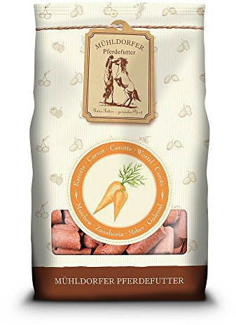 Mühldorfer Karotten Leckerli, 1 kg, Leckeries für Pferde und Ponys, Belohnungsfutter mit getrockneten Karotten, bröckeln, schmieren und kleben nicht