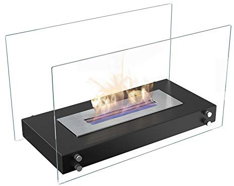 KRATKI Biokamin Hotel | Ethanolkamin 700 x 334 mm | 0,50 L Behälter | Schwarz | freistehender Dekorativ-Tischkamin | Ideal für Zuhause, Restaurant oder Terrasse | TÜV - Rheinland geprüft